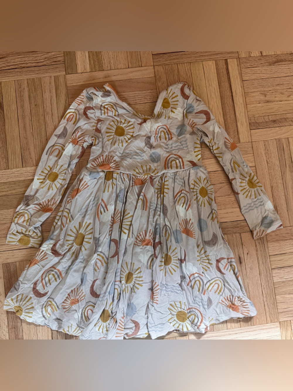 Little Sleepies Sun & Rainbow Long Sleeve Dress - Cream, Yellow, Pink, Blue